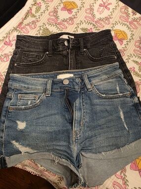 H&M Black & Light Blue High-Rise Jean Shorts Duo
